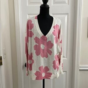 Torrid V-Neck Sweater with Pink Floral Pattern